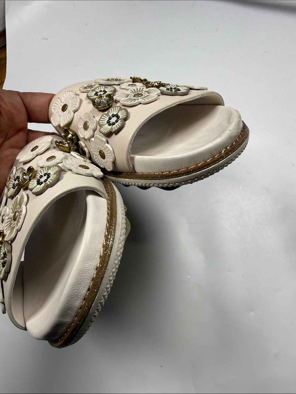 Coach Cream Floral Appliqué Slide Sandals - Picture 2 of 9